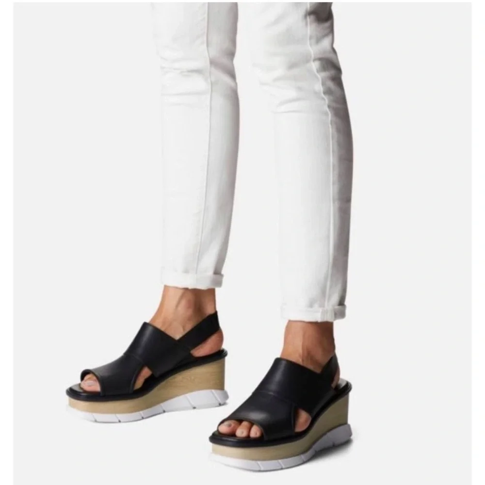 NIB Sorel Joanie III Slingback Leather Sandal | Black/White | Size 7 - Picture 2 of 12